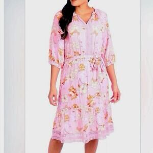 Fair Haven Pink Floral Gauze Midi Dress Sz Large Cottagecore Fairycore Boho